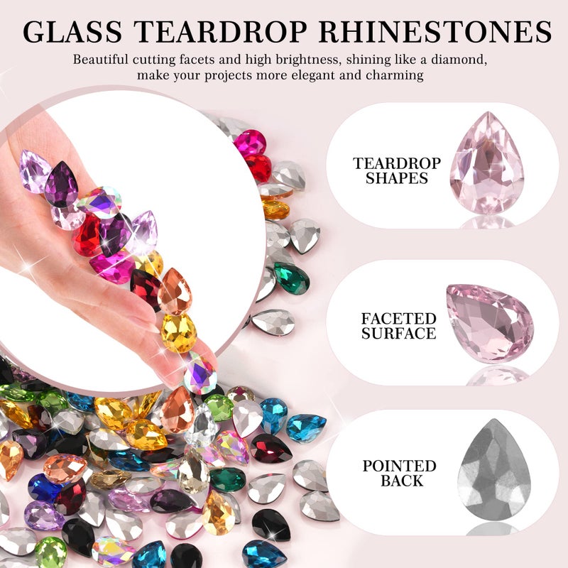 Jyukan DIY Teardrop Crystal AB Resin Rhinestone Pointback Glass Faceted Jewelry Making Craft (50Pcs) - Image 3